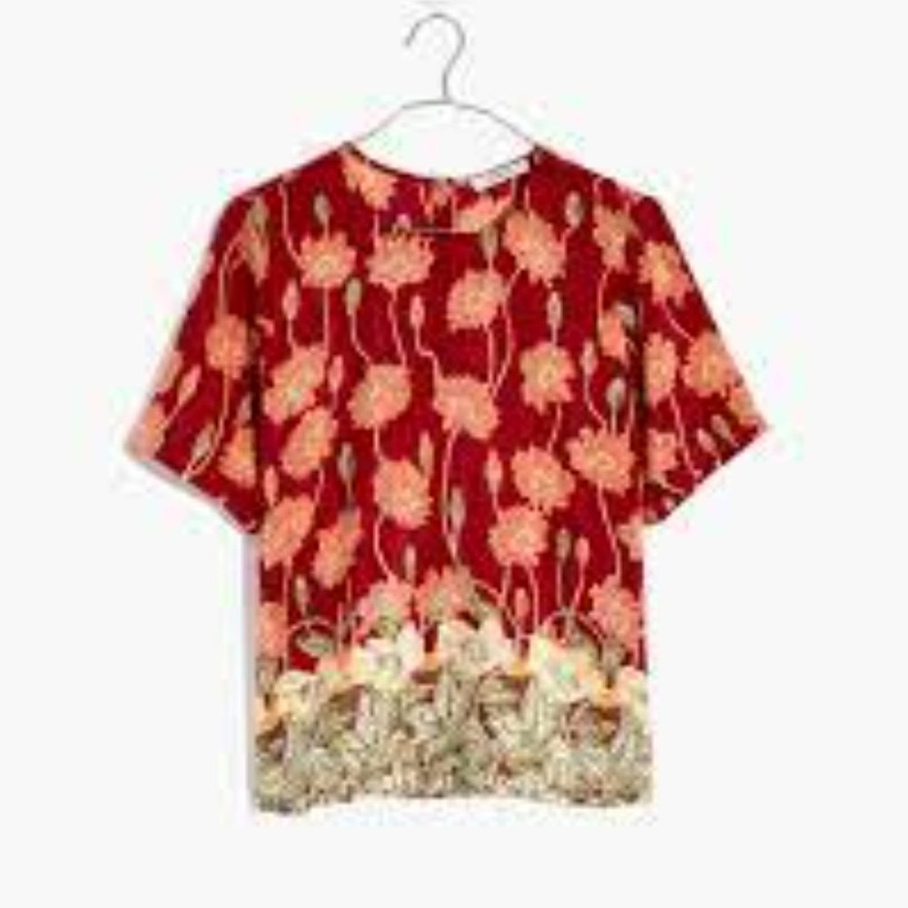 Madewell Silk Button-Back Pocket Top in Tall Sunflowers